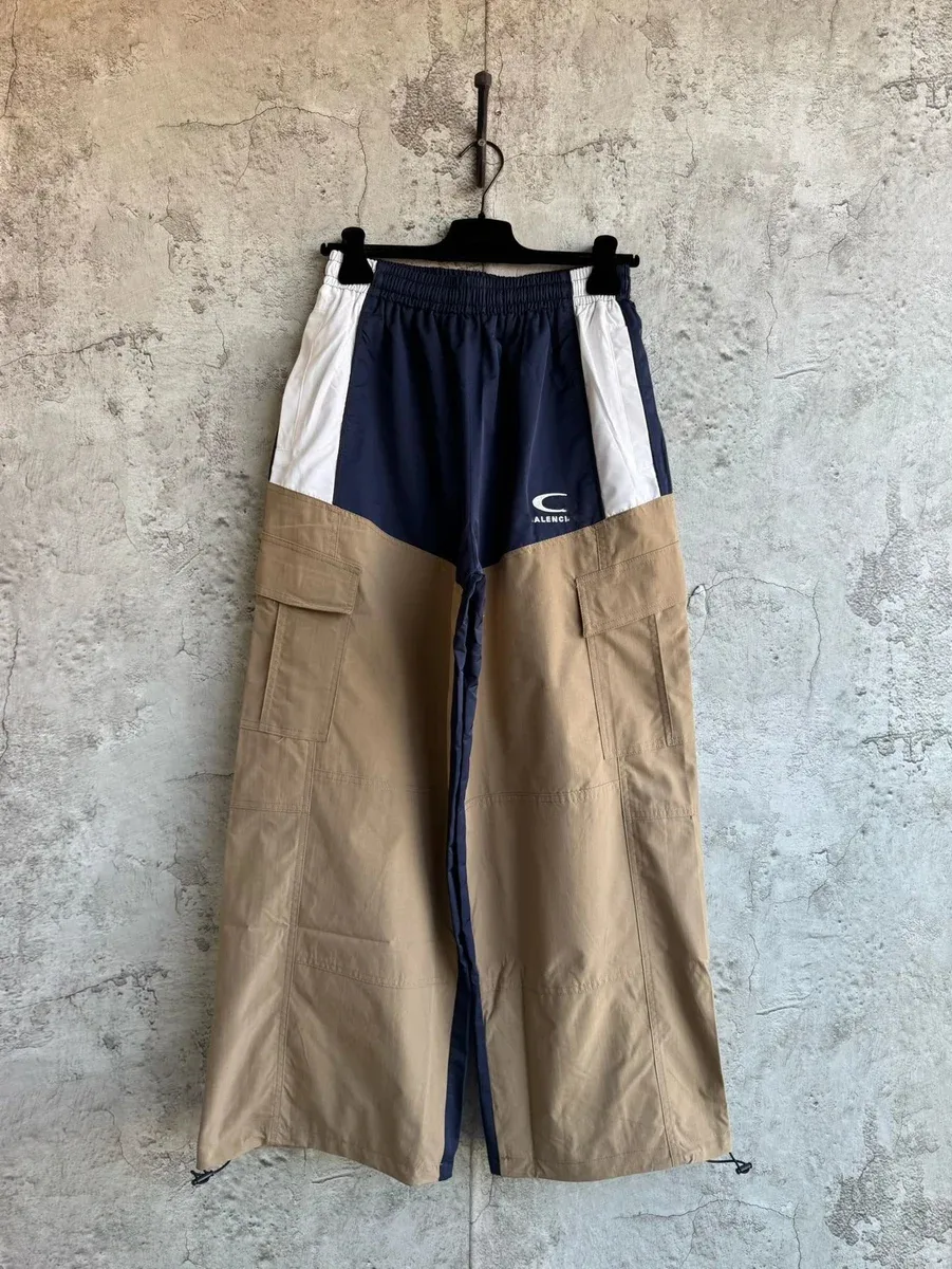 Navy/White/Beige Color-Block Cargo Pants