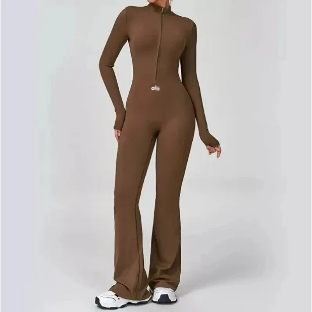Brown Zip-Up Jumpsuit