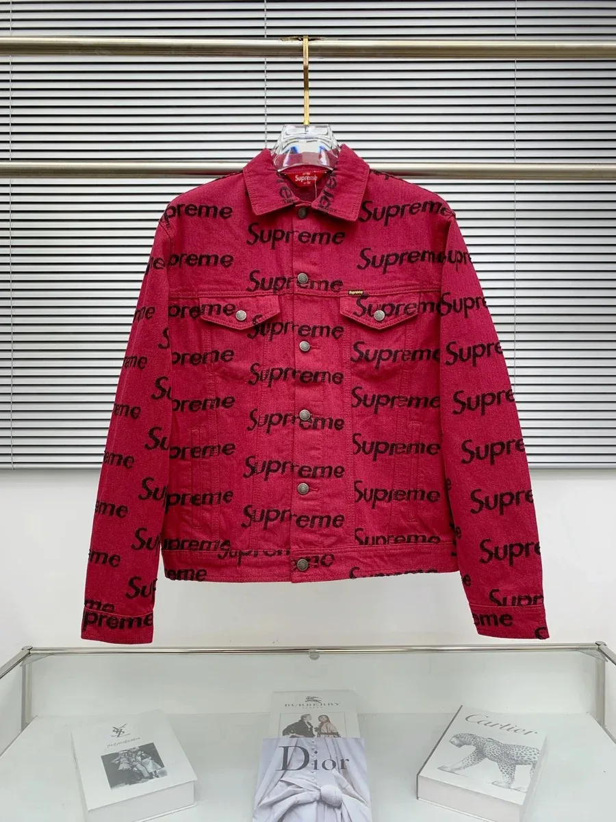 Supreme All-Over Print Red Denim Jacket