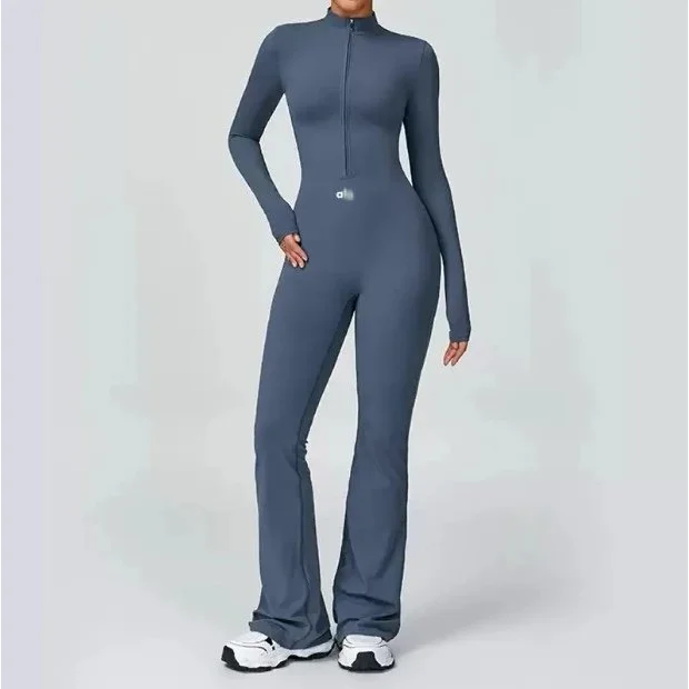 Blue-Grey Zip-Up Jumpsuit Style 20
